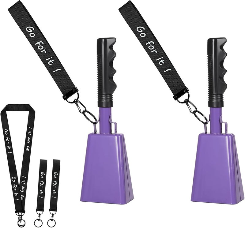 Mardili 10 Inch Cowbells with Handle, Cheering Bell Noice Maker for Sporting Events-Football Games, Stadiums, Chimes Percussion Musical Instruments Call Bell Alarm 2 Pack (Purple) - Image 1